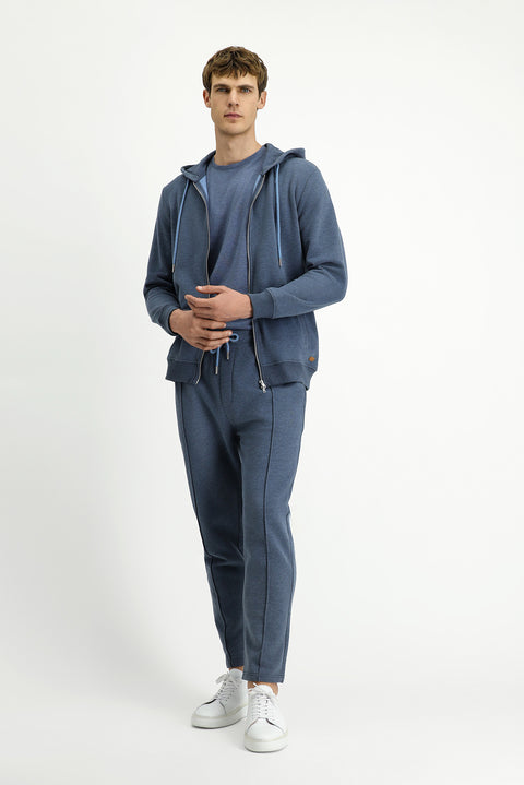 Indigo Melange Cotton Sweatpants/Sweatpants with Elastic Waistband and Drawstring Pockets