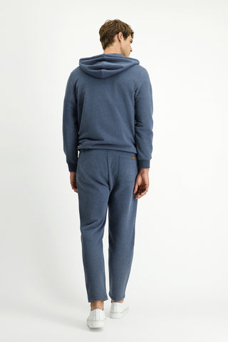  İndigo Melanj Beli Lastikli İpli Cepli Pamuklu Sweatpant / Eşofman Altı
