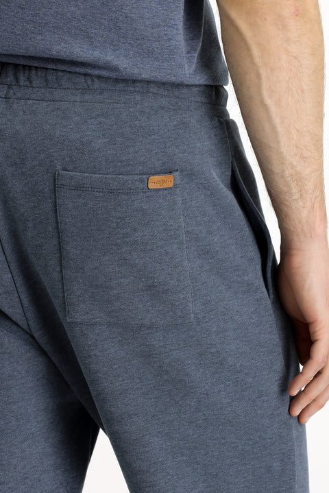 Indigo Melange Cotton Sweatpants/Sweatpants with Elastic Waistband and Drawstring Pockets