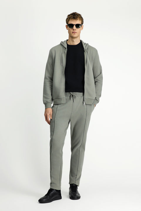 Light Khaki Cotton Sweatpants/Sweatpants with Elastic Waistband and Drawstring Pockets