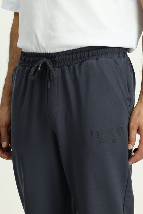 Dark Gray Regular Fit Cotton Printed Sweatpants / Track Pants