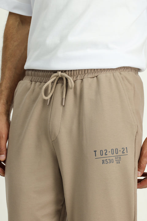 Medium Mink Regular Fit Cotton Printed Sweatpants / Track Pants