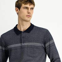 Medium Navy Polo Collar Regular Fit Striped Sweatshirt