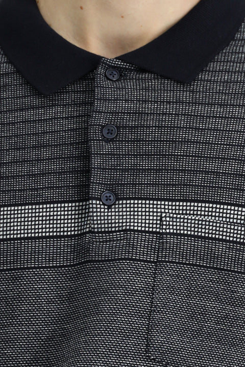Medium Navy Polo Collar Regular Fit Striped Sweatshirt