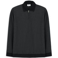 Black Polo Collar Regular Fit Patterned Zip-Up Cotton Sweatshirt