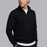 Siyah Yarım Balıkçı Yaka Regular Fit Pamuklu Mevsimlik Nakışlı 2 İplik Fermuarlı Sweatshirt