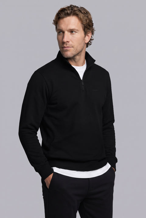 Siyah Yarım Balıkçı Yaka Regular Fit Pamuklu Mevsimlik Nakışlı 2 İplik Fermuarlı Sweatshirt