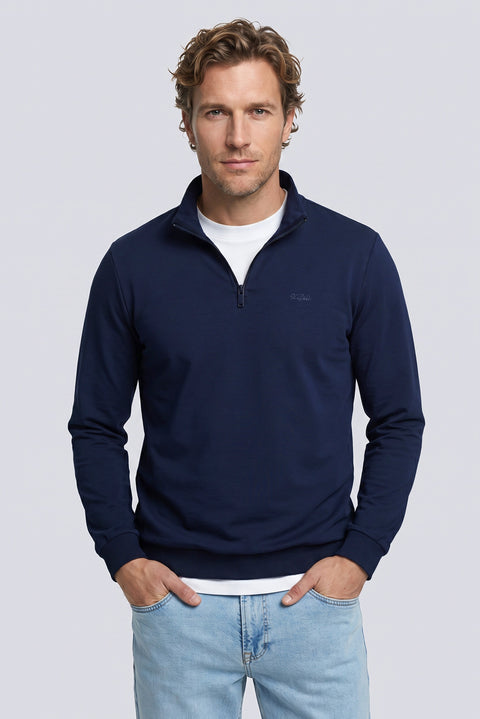 İndigo Yarım Balıkçı Yaka Regular Fit Pamuklu Mevsimlik Nakışlı 2 İplik Fermuarlı Sweatshirt