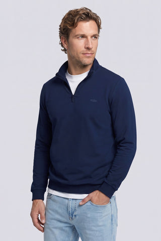  İndigo Yarım Balıkçı Yaka Regular Fit Pamuklu Mevsimlik Nakışlı 2 İplik Fermuarlı Sweatshirt