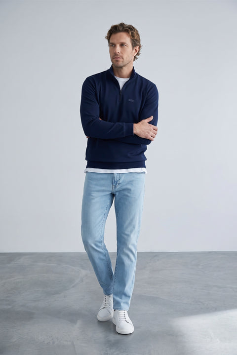 İndigo Yarım Balıkçı Yaka Regular Fit Pamuklu Mevsimlik Nakışlı 2 İplik Fermuarlı Sweatshirt