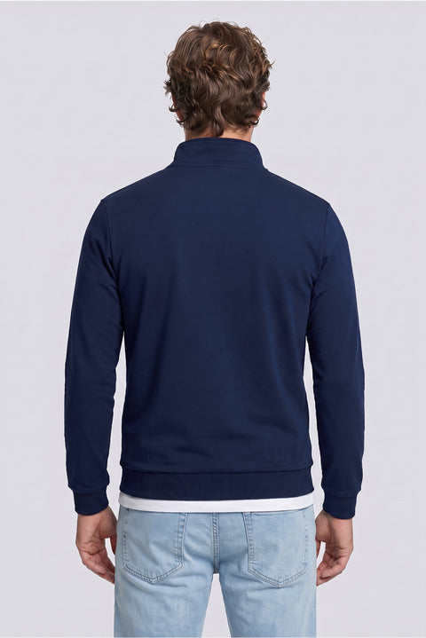İndigo Yarım Balıkçı Yaka Regular Fit Pamuklu Mevsimlik Nakışlı 2 İplik Fermuarlı Sweatshirt