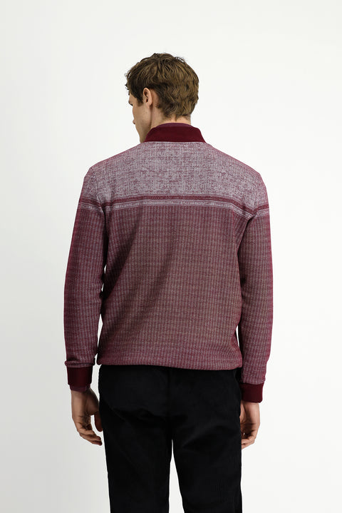 Koyu Bordo Yarım Balıkçı Yaka Yaka Regular Fit Desenli Fermuarlı Pamuklu Sweatshirt