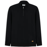 Black Half Turtleneck Regular Fit Zip-Up Cotton Sweatshirt