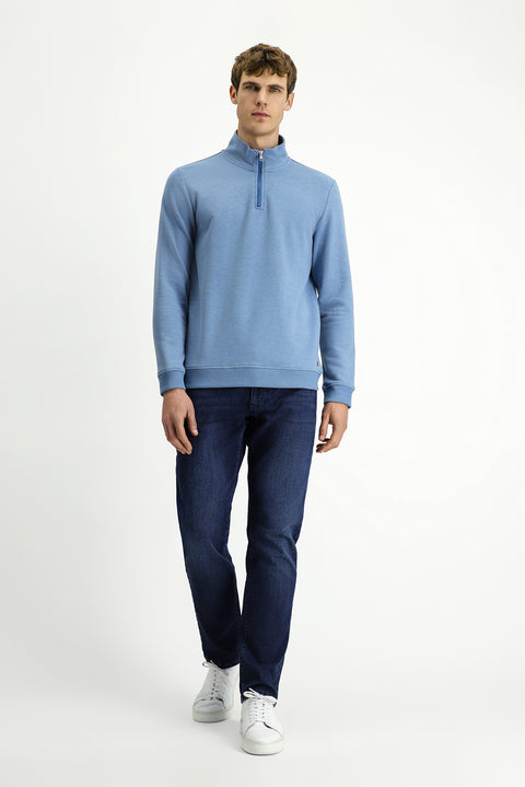 Havacı Mavi Yarım Balıkçı Yaka Yaka Regular Fit Fermuarlı Pamuklu Sweatshirt