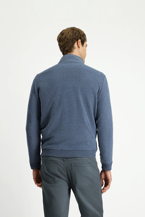 İndigo Melanj Yarım Balıkçı Yaka Yaka Regular Fit Fermuarlı Pamuklu Sweatshirt