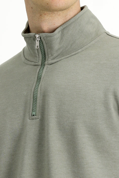 Light Khaki Half Turtleneck Regular Fit Zip-Up Cotton Sweatshirt