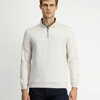 Açık Bej Yarım Balıkçı Yaka Regular Fit Fermuarlı Pamuklu Sweatshirt