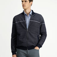 Medium Navy Patterned Zip-Up Sweatshirt Cardigan