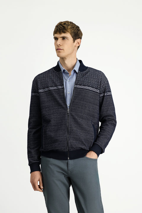 Medium Navy Patterned Zip-Up Sweatshirt Cardigan
