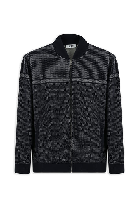 Medium Navy Patterned Zip-Up Sweatshirt Cardigan