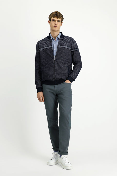 Medium Navy Patterned Zip-Up Sweatshirt Cardigan