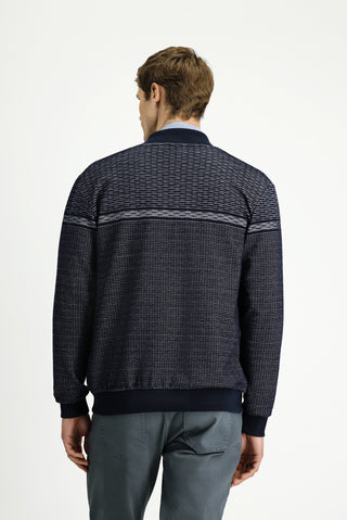  Orta Lacivert Desenli Fermuarlı Sweatshirt Hırka