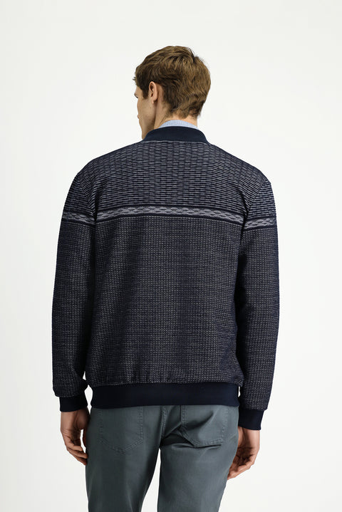 Medium Navy Patterned Zip-Up Sweatshirt Cardigan