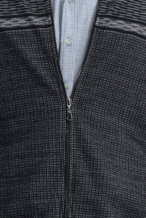 Medium Navy Patterned Zip-Up Sweatshirt Cardigan