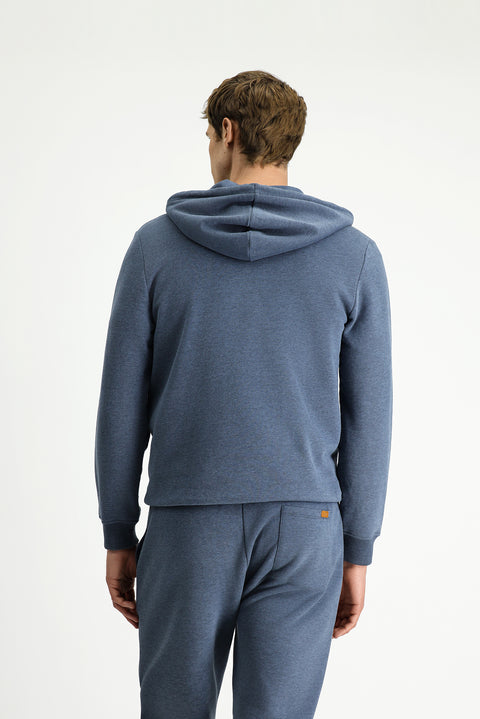 Indigo Melange Hooded Zip-Up Cotton Sweatshirt Cardigan