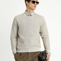 Light Beige Crew Neck Regular Fit Patterned Cotton Sweatshirt