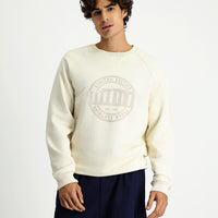 Ekru Bisiklet Yaka Regular Fit Baskılı Pamuk Sweatshirt