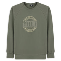 Açık Haki Bisiklet Yaka Regular Fit Baskılı Pamuk Sweatshirt