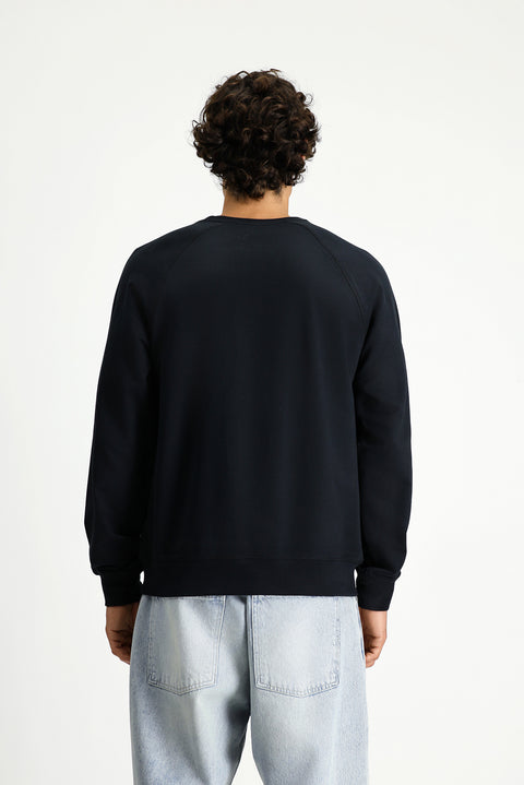 Black Crew Neck Regular Fit Patterned Cotton Sweatshirt