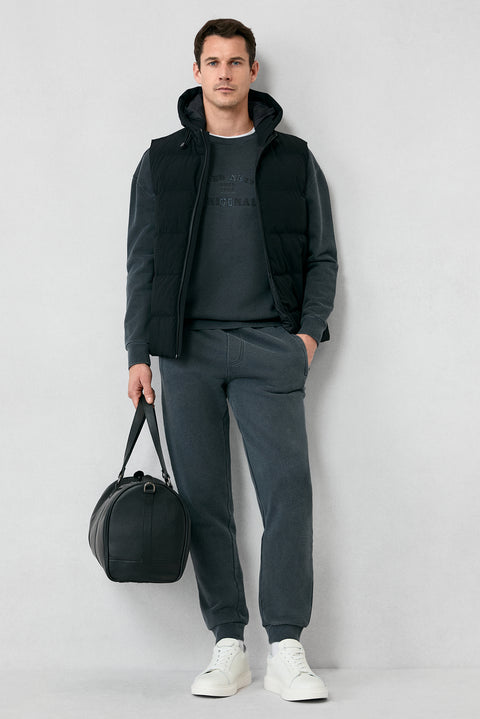Orta Antrasit Bisiklet Yaka Oversize Ekstra Rahat Kesim Nakış Desenli Pamuk Sweatshirt