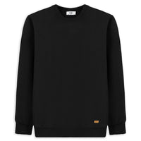 Black Crew Neck Regular Fit Cotton Basic Sweatshirt