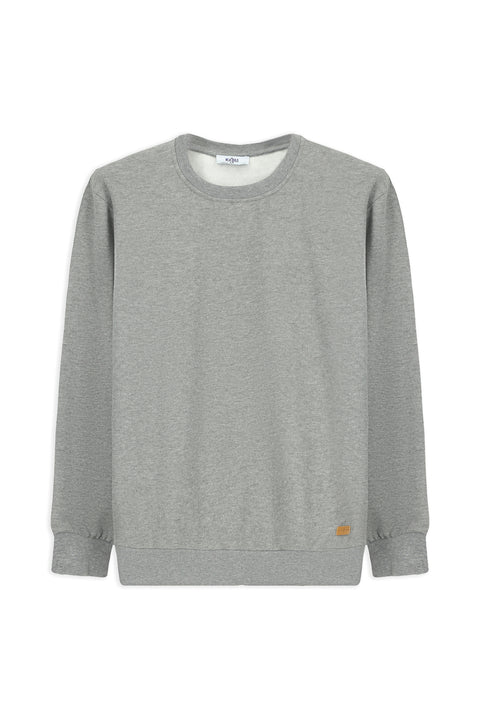 Medium Grey Melange Crew Neck Regular Fit Cotton Basic Sweatshirt