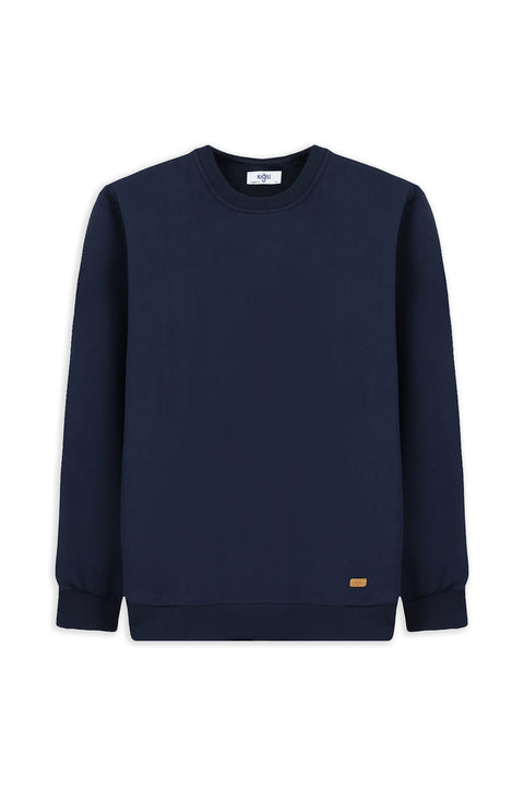 Dark Navy Crew Neck Regular Fit Cotton Basic Sweatshirt