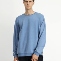 Havacı Mavi Bisiklet Yaka Regular Fit Pamuklu Basic Sweatshirt