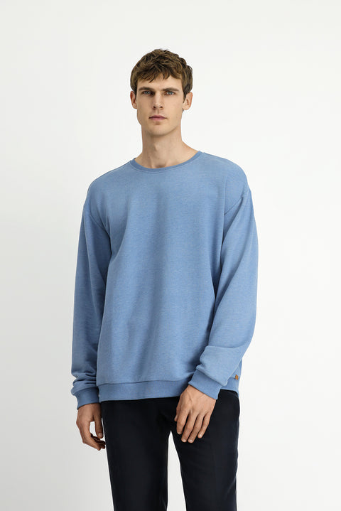 Havacı Mavi Bisiklet Yaka Regular Fit Pamuklu Basic Sweatshirt