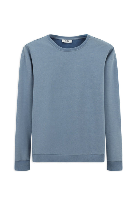 Havacı Mavi Bisiklet Yaka Regular Fit Pamuklu Basic Sweatshirt