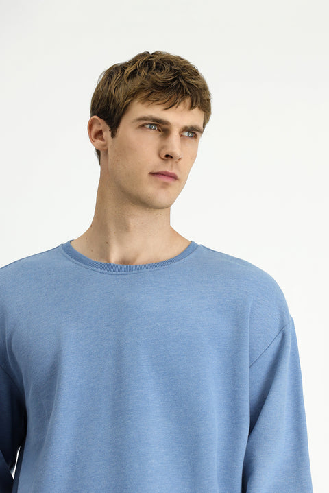 Havacı Mavi Bisiklet Yaka Regular Fit Pamuklu Basic Sweatshirt