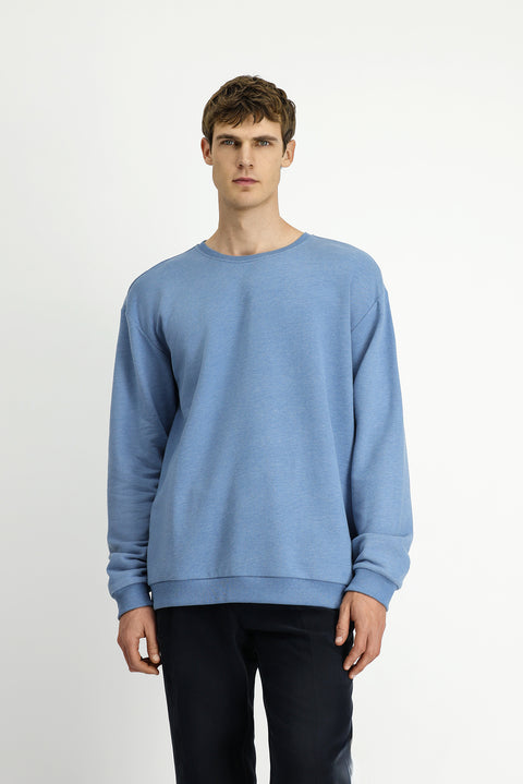 Havacı Mavi Bisiklet Yaka Regular Fit Pamuklu Basic Sweatshirt