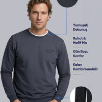 Koyu Füme Bisiklet Yaka Regular Fit Baskılı Pamuklu Sweatshirt