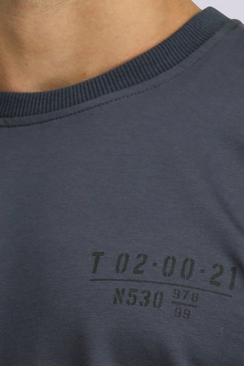Koyu Füme Bisiklet Yaka Regular Fit Baskılı Pamuklu Sweatshirt