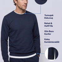 İndigo Bisiklet Yaka Regular Fit Baskılı Pamuklu Sweatshirt
