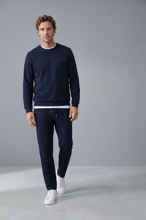 İndigo Bisiklet Yaka Regular Fit Baskılı Pamuklu Sweatshirt