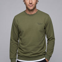 Orta Haki Bisiklet Yaka Regular Fit Baskılı Pamuklu Sweatshirt