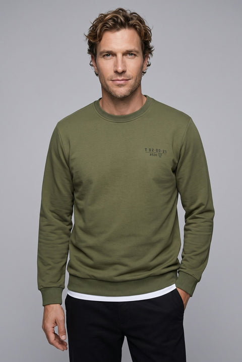 Orta Haki Bisiklet Yaka Regular Fit Baskılı Pamuklu Sweatshirt