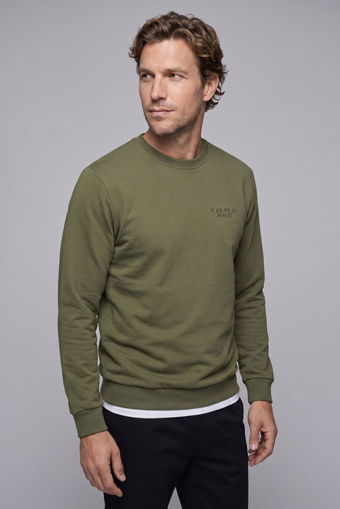 Orta Haki Bisiklet Yaka Regular Fit Baskılı Pamuklu Sweatshirt