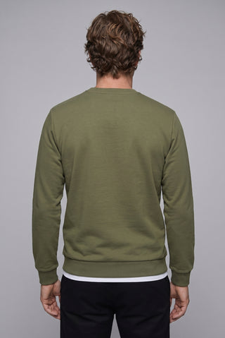  Orta Haki Bisiklet Yaka Regular Fit Baskılı Pamuklu Sweatshirt